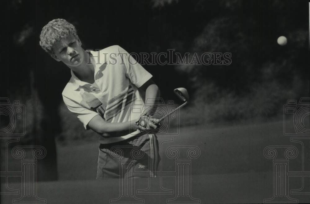 1984 Press Photo Golfer Bill Hollingsworth pitches to green at Brown Deer. - Historic Images