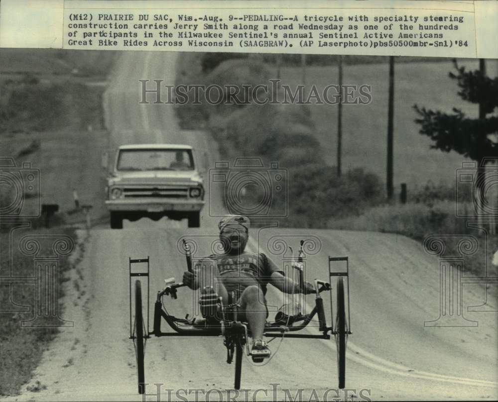 1984 Press Photo Jerry Smith rode a specialty bicycle in annual Great Bike Ride - Historic Images