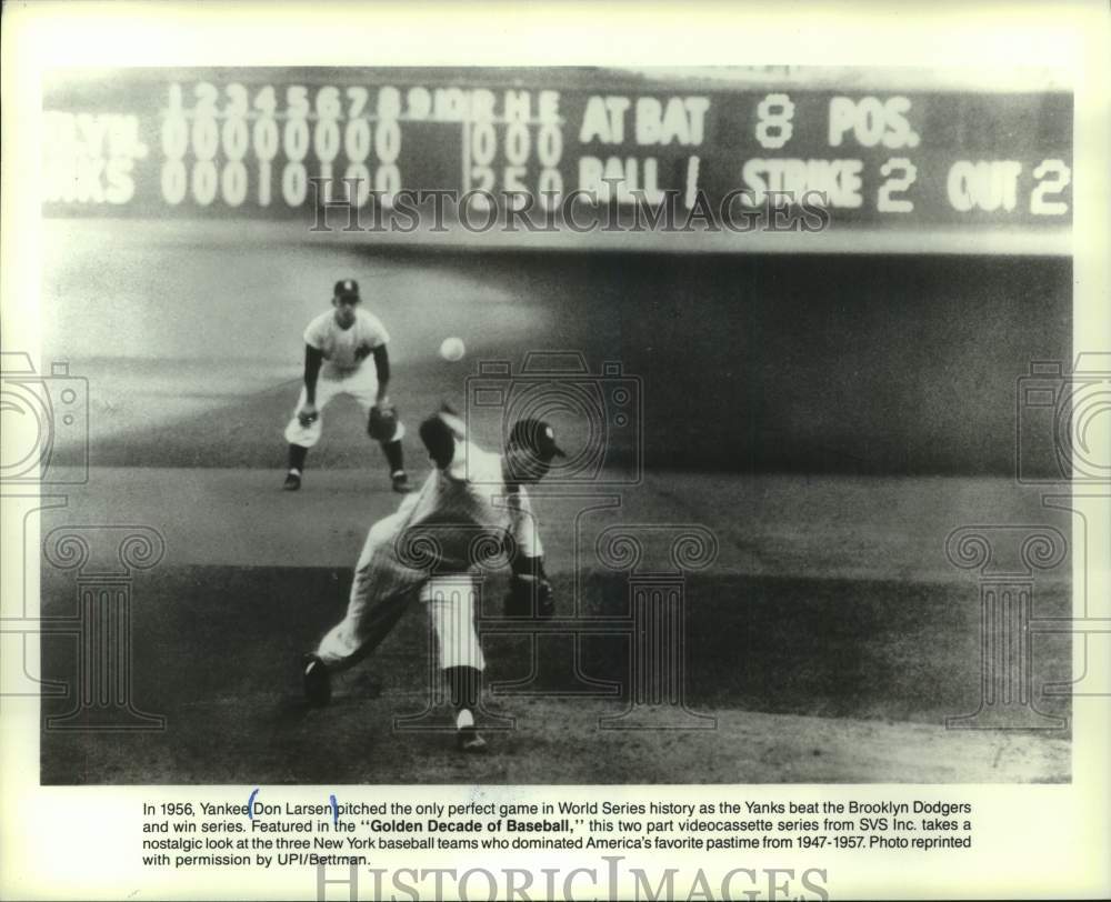 1956 Press Photo New York Yankee pitcher Don Larsen pitches perfect game - Historic Images