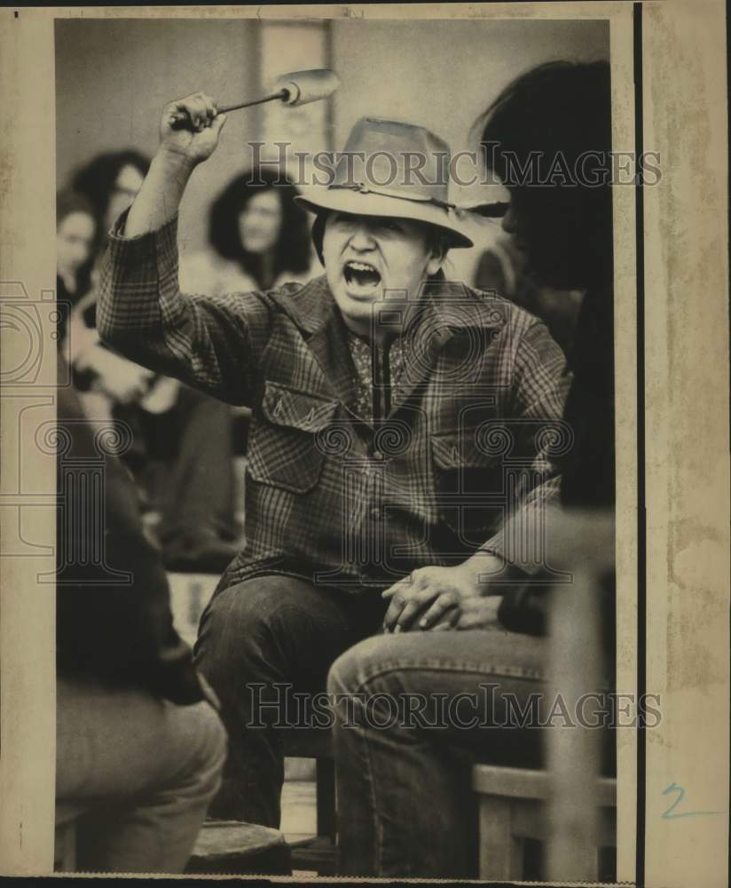 1973, Wisconsin Indian took part in Indian song at a University rally - Historic Images