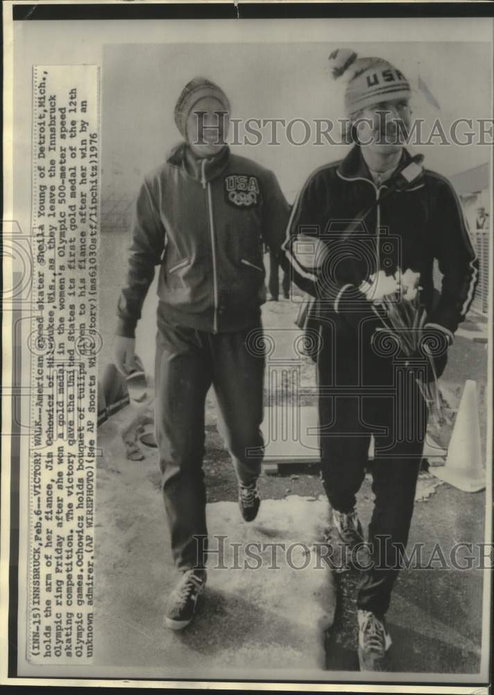 1976 Press Photo Sheila Young, Olympic Speed Skater, and Fiance Jim Ochowicz - Historic Images