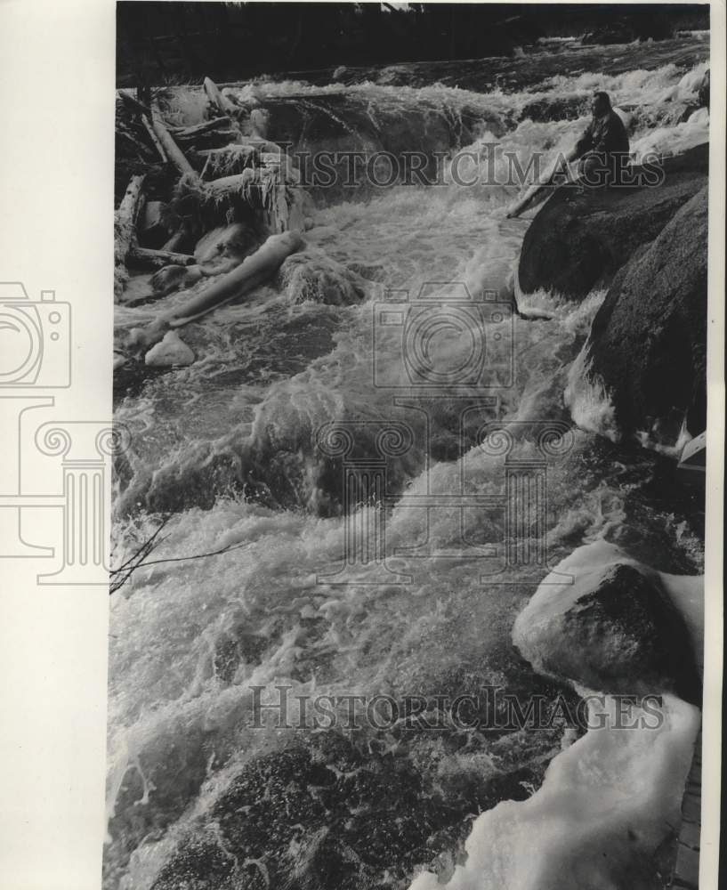 1968, Forest Ranger William Hoppe at Big Smokey Falls, Keshena - Historic Images