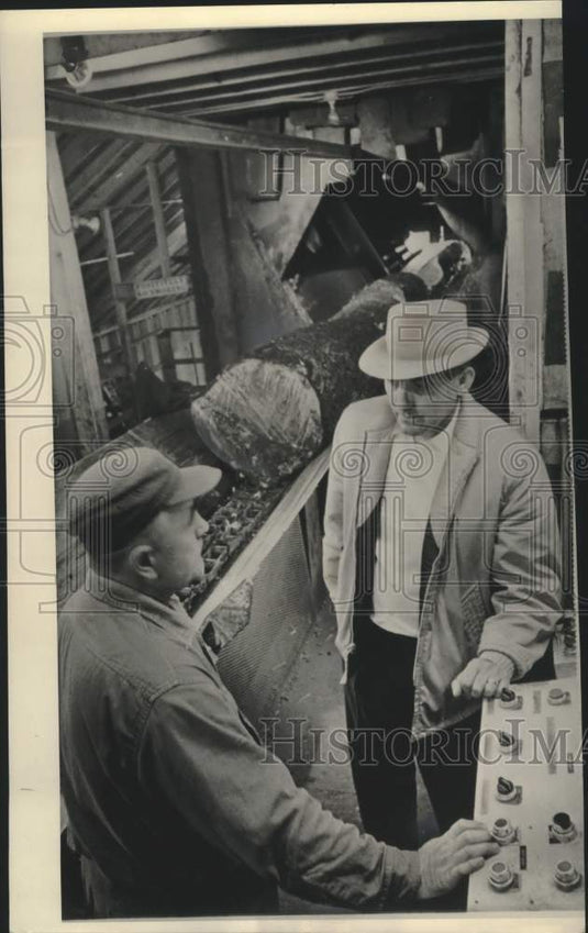 1964, Menominee Enterprises owner Arthur Clements at saw mill, WI - Historic Images
