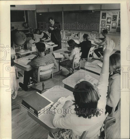 1964, Principal Everett Jensen teaches class, Keshena, Menominee, WI - Historic Images