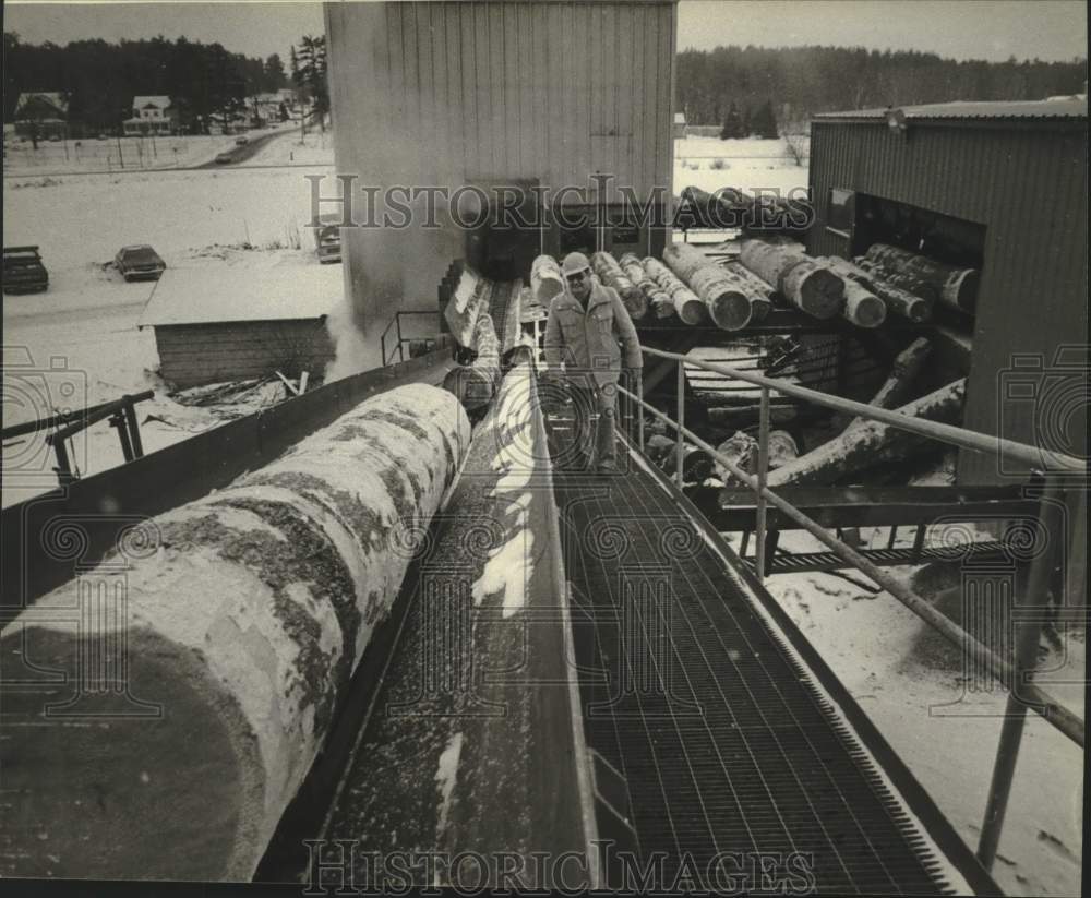 1980 Press Photo Roger Waukau working at Menominee tribal sawmill in Wisconsin. - Historic Images