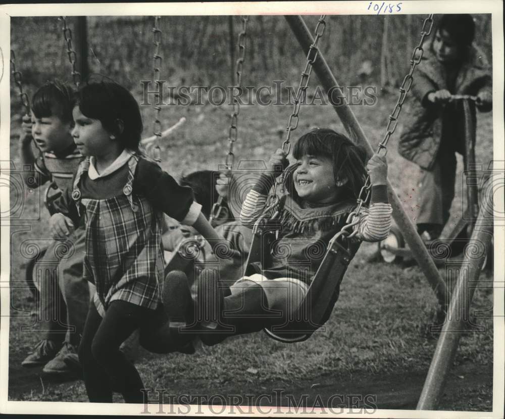 1973, Chippewa Children Use Playground Equipment At Head Start Class - Historic Images