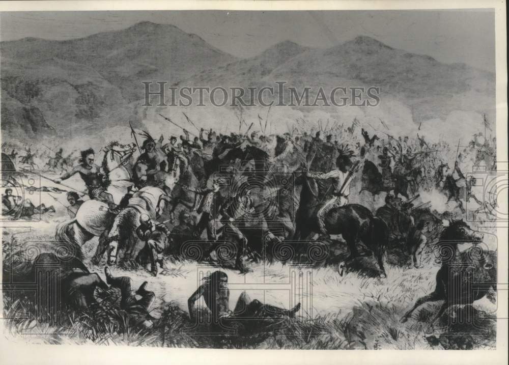 1959, Battle sketch of Crazy Horse's ambush near Fort Kearney - Historic Images