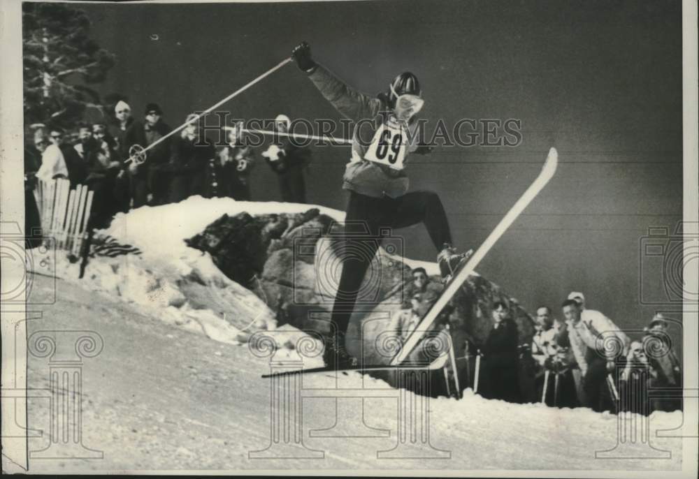 1960 Skier Nazih Gaegea lost balance at Olympics, Squaw Valley - Historic Images