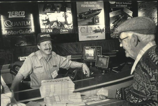 1991 Press Photo Angler Christensen Shares Tips with Borchardt at Sports Show - Historic Images