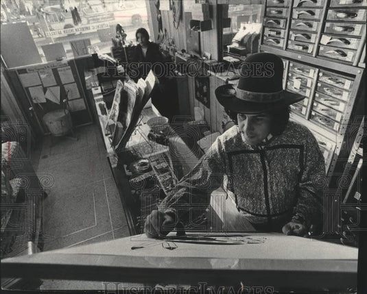 1973, Artist and Native American Mike Spuda Has Shop at 3rd & Juneau - Historic Images