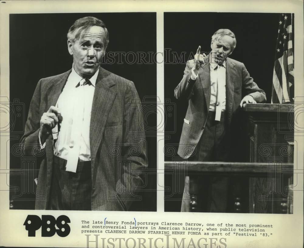 1983 Press Photo &quot;Clarence Darrow&quot; starring Henry Fonda to air on PBS. - Historic Images