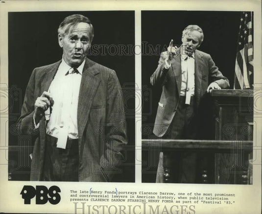 1983 Press Photo "Clarence Darrow" starring Henry Fonda to air on PBS. - Historic Images