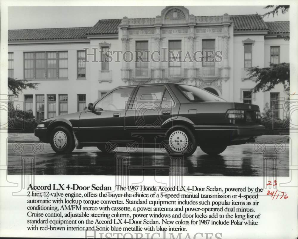 1987 Press Photo Honda&#39;s Accord LX 4-Door Sedan vehicle - mjc38609 - Historic Images