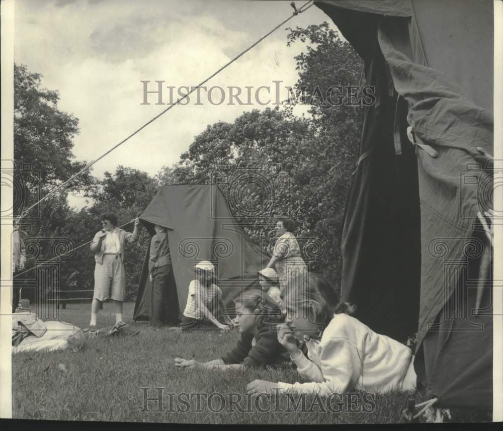 1950, Girl Scout members camp out at Kletzsch Park, Milwaukee - Historic Images