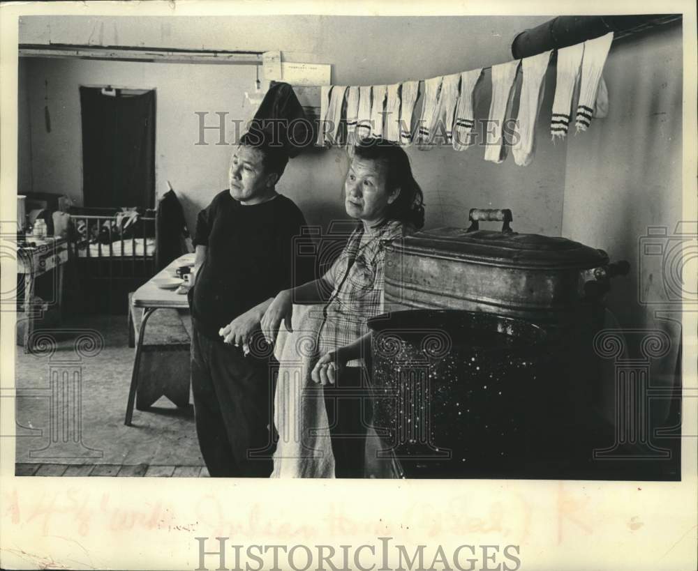 1969, A Menominee Indian couple in their home in northern Wisconsin - Historic Images