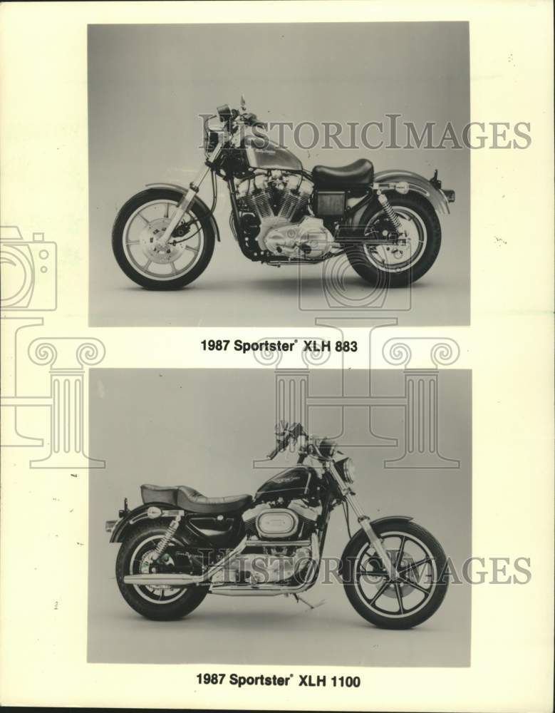 1987 Press Photo Harley-Davidson&#39;s Sportster XLH 883 &amp; XLH 1100 motorcycle, WI - Historic Images