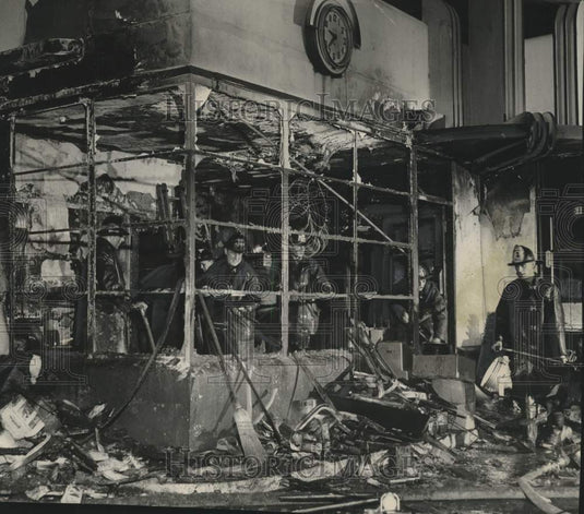 1952, Firemen at Curro's Service Station, destroyed by a flash fire - Historic Images
