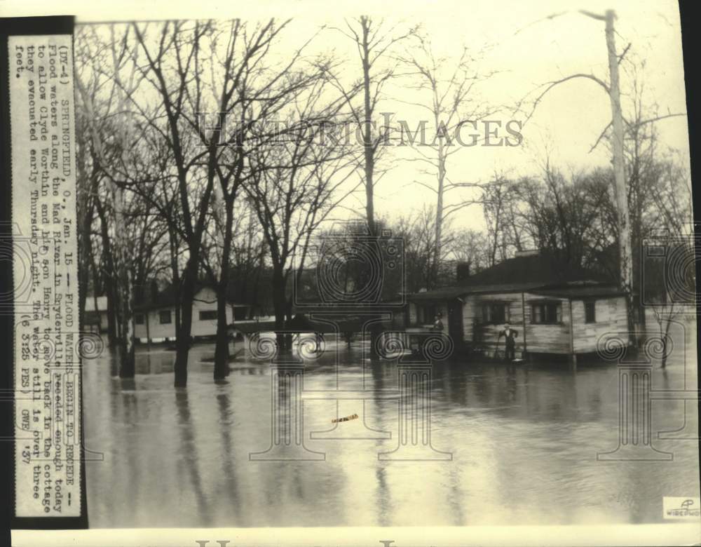 1937, Flood waters along the Mad River in Snyderville receding - Historic Images