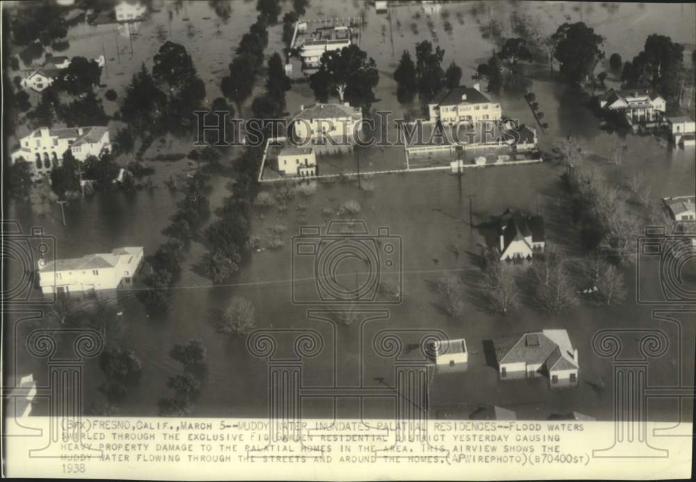 1938, Aerial view of flood in residential area of Fresno, California - Historic Images
