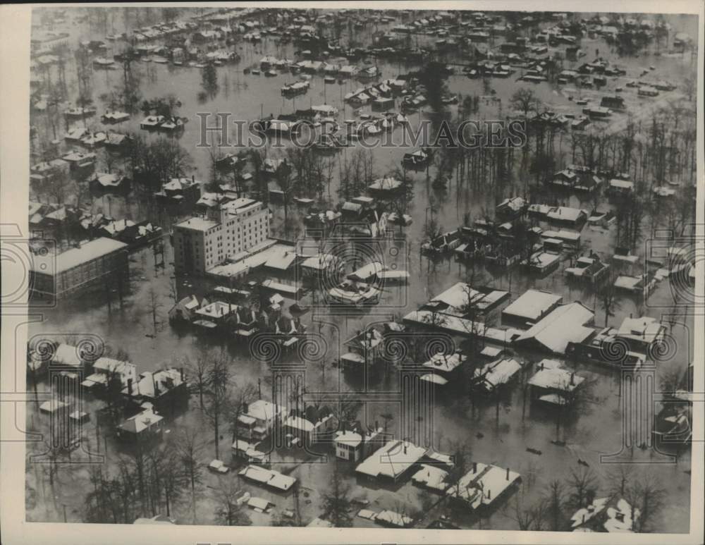 1937, Aerial view of flooded streets in Louisville, Kentucky - Historic Images