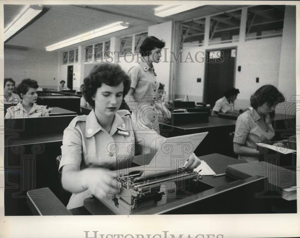 1956, Students practice typing, stenography &amp; more for the Army - Historic Images