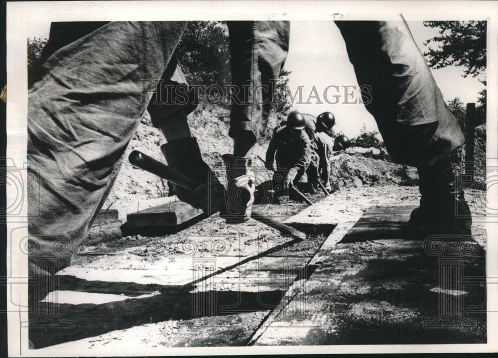 1962, Army reserves repairing trestle bridge at Camp McCoy, U.S. - Historic Images