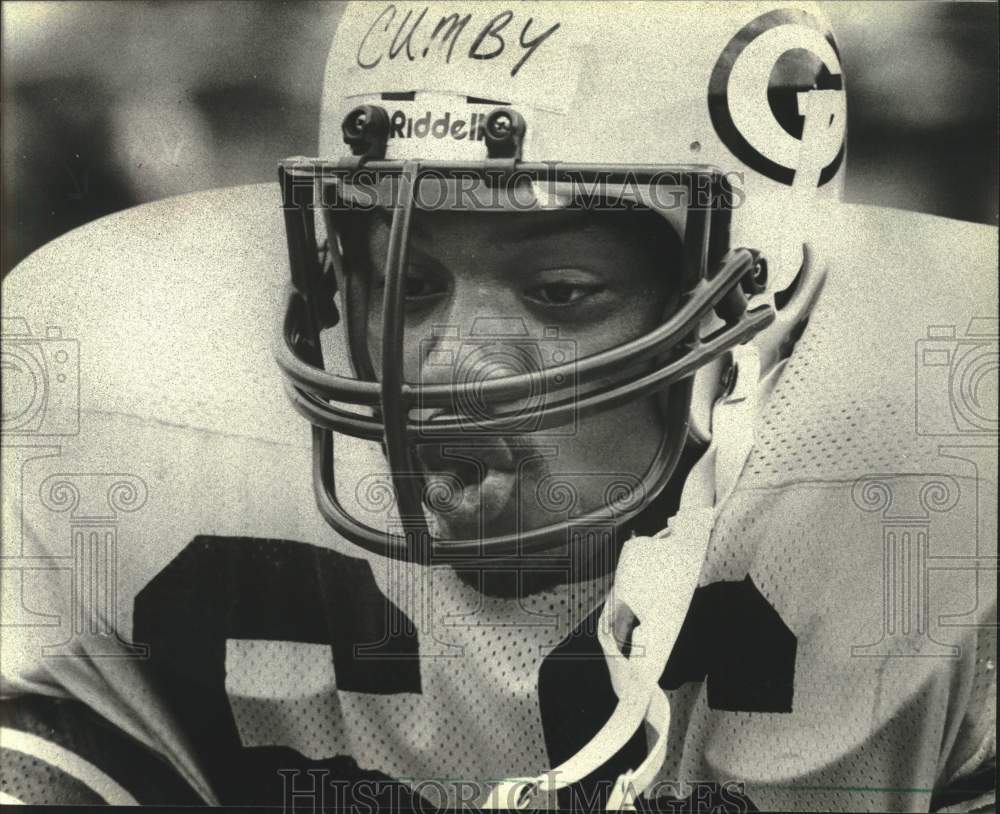 1981 Press Photo George Cumby, Green Bay Packer linebacker during game. - Historic Images
