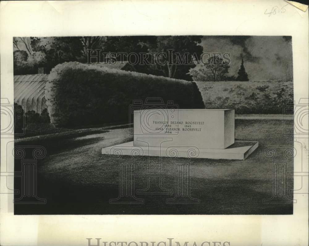 1945, Sketch of Tombstone for President Franklin Roosevelt&#39;s Grave - Historic Images