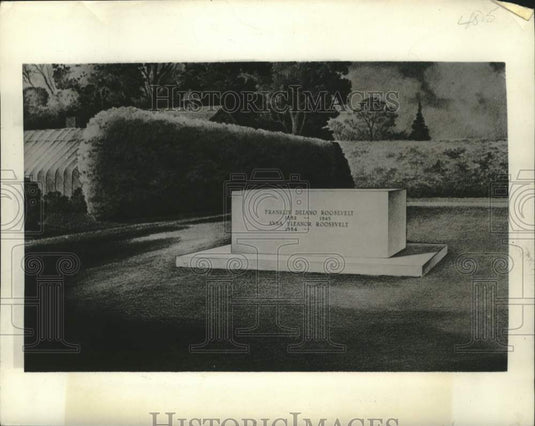 1945, Sketch of Tombstone for President Franklin Roosevelt's Grave - Historic Images