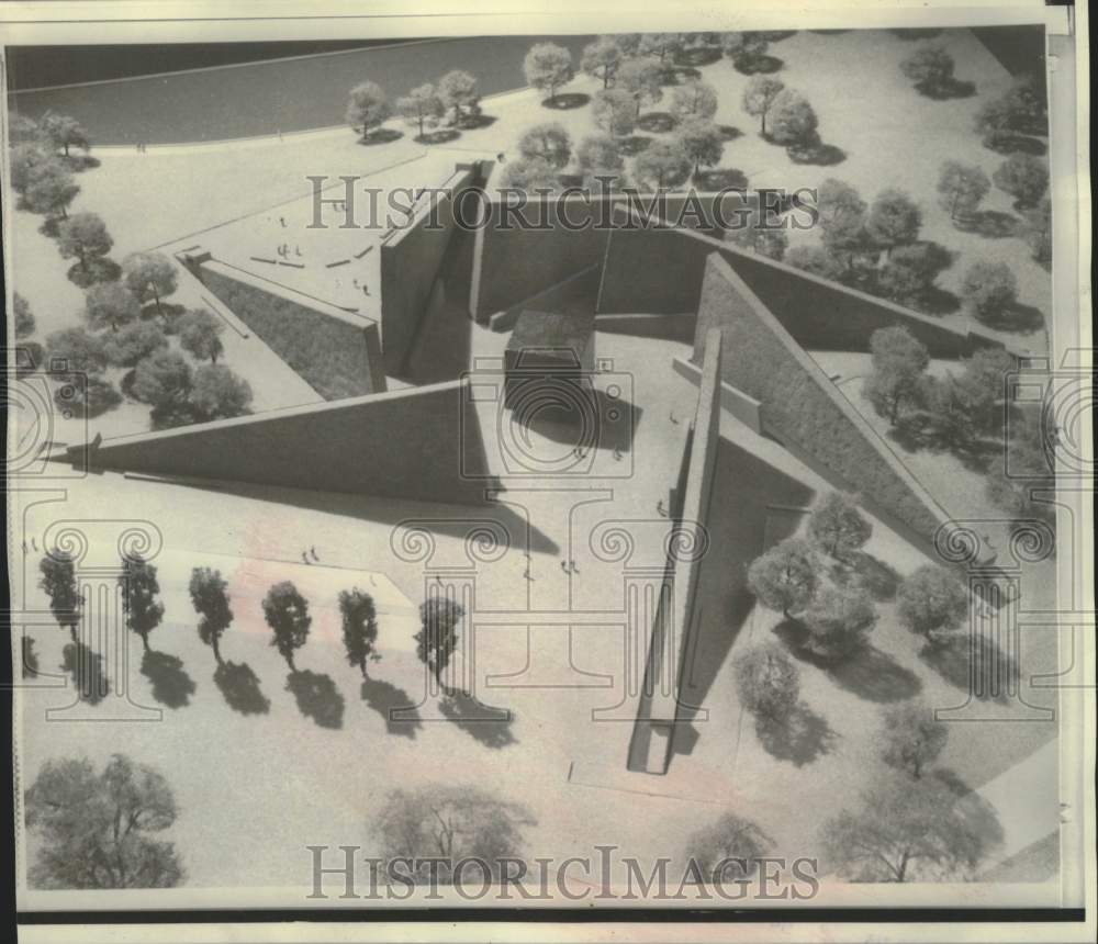 1966, A model of proposed Franklin D. Roosevelt memorial to be built. - Historic Images
