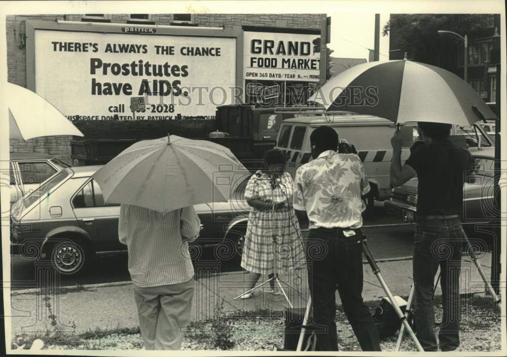 1988 Press Photo Billboard to Combat Prostitution/AIDS in Milwaukee, Wisconsin- Historic Images