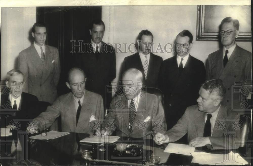 1942, British Empire diplomats sign lease lend pacts Cordell Hull - Historic Images