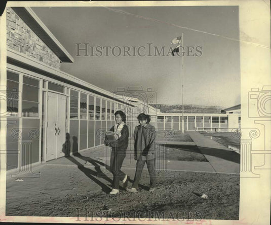 1959 Navajo Native Girls walking to school. - Historic Images