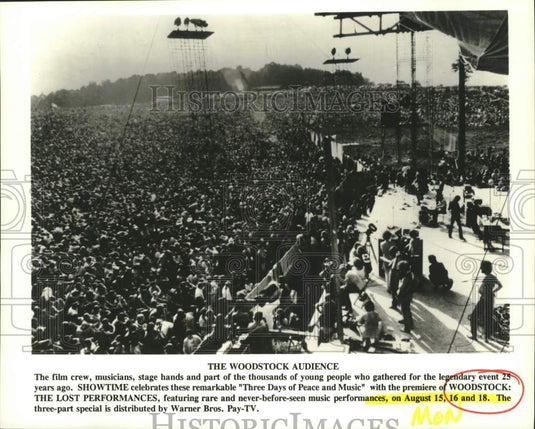 1994 Press Photo Crowd, performers & stage hands at Woodstock Music Festival - Historic Images