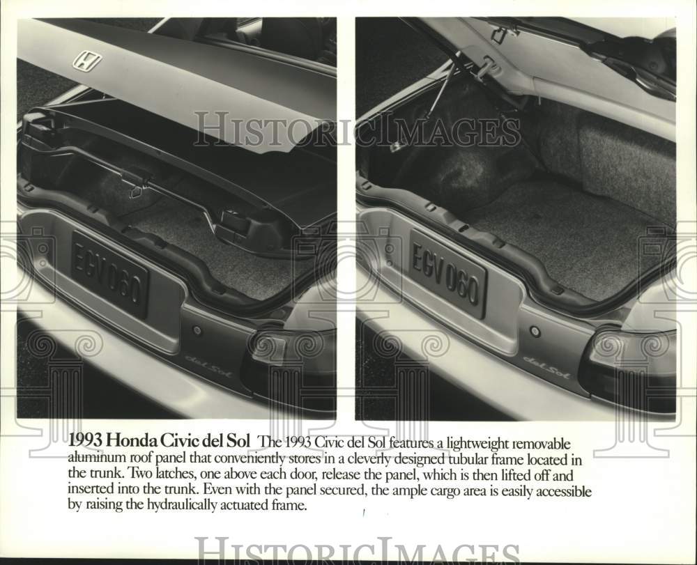 1992 Press Photo 1993 Honda Civic del Sol trunk - mjc40017 - Historic Images