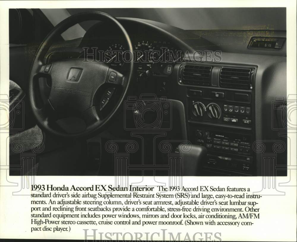 1993 Press Photo Honda Accord EX Sedan Automobile interior - mjc40043 - Historic Images