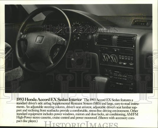 1993 Press Photo Honda Accord EX Sedan Automobile interior - mjc40043 - Historic Images