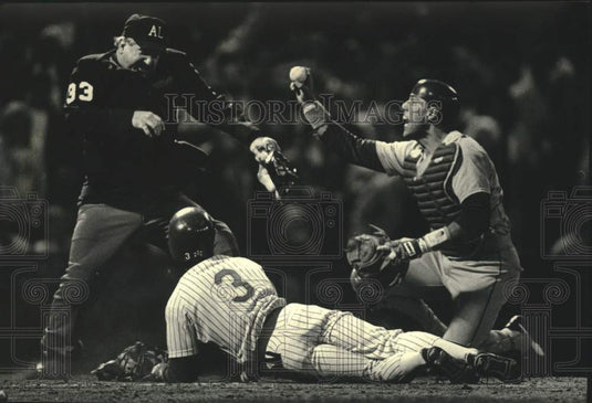 1987 Press Photo Milwaukee's Juan Castillo called out at the plate in the 10th - Historic Images