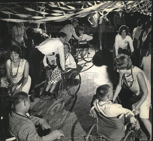 1964, Handicapped teenagers dance at Easter Seal day camp Holler park - Historic Images