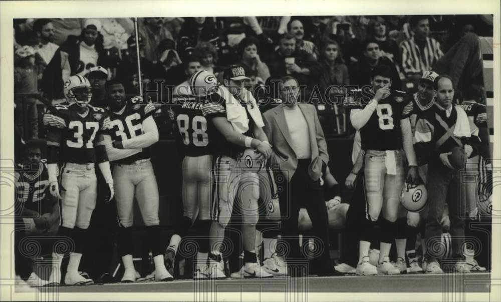 1995 Press Photo Green Bay Packer Wolf watches playoff loss from sideline, TX - Historic Images