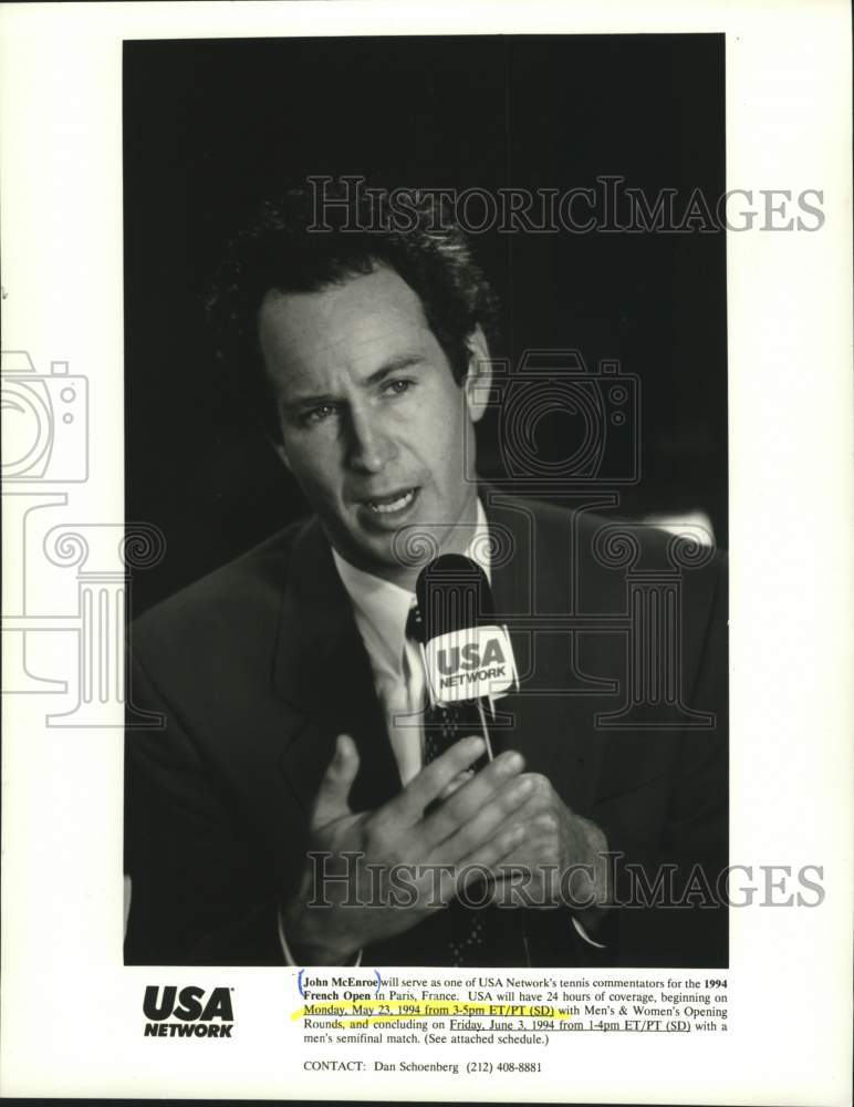 1994 Press Photo John McEnroe will comment on the French Open for USA Network - Historic Images