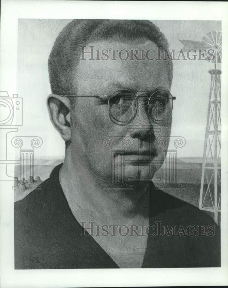 1984 Press Photo Grant Woods artist, &quot;Self-Portrait.&quot;-Art Institute of Chicago - Historic Images