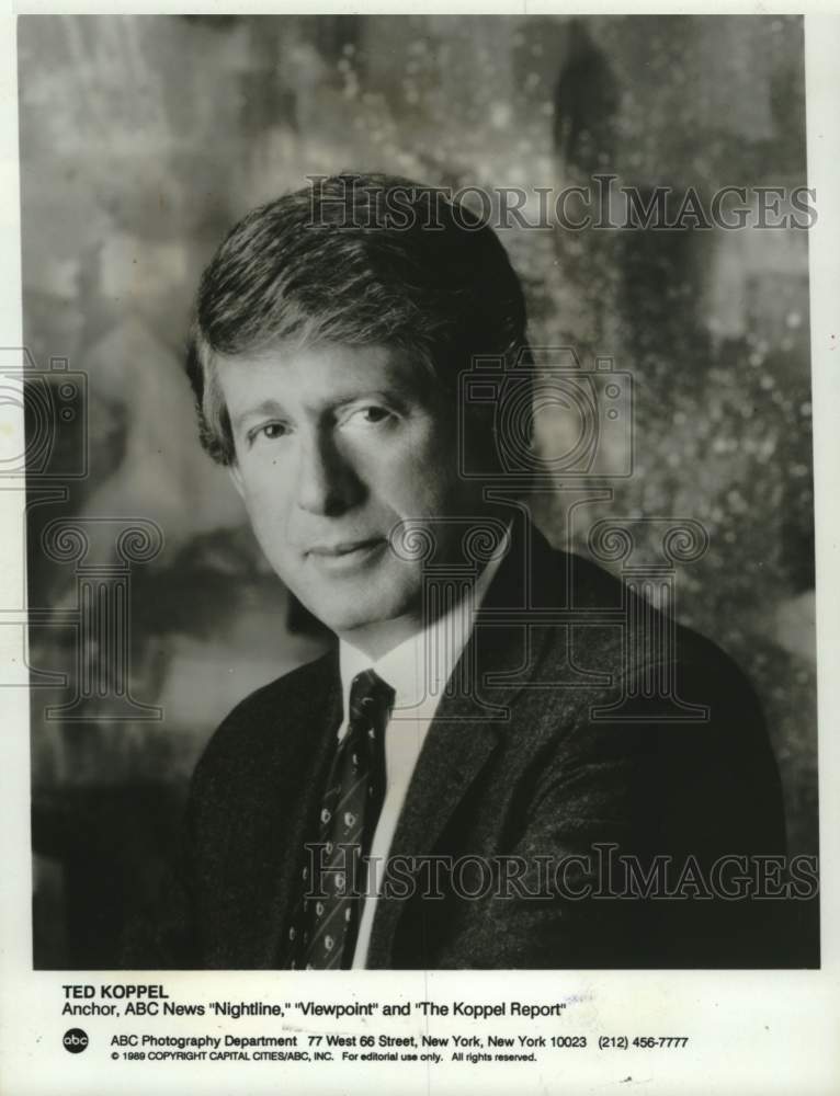 1989 Press Photo Ted Koppel anchor at ABC news for "Nightline" and others, U.S. - Historic Images