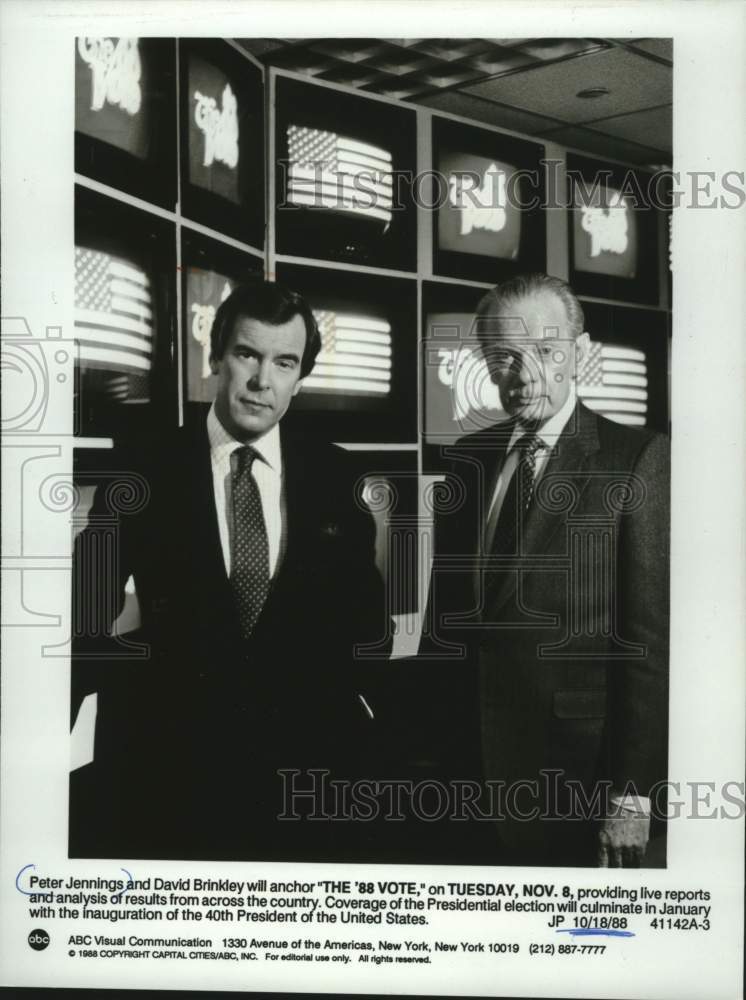 1988 Press Photo Peter Jennings, David Brinkley anchor "The '88 Vote," on ABC. - Historic Images