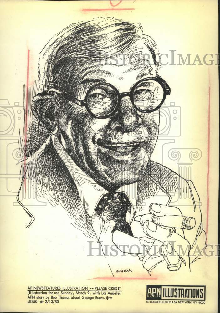 1980 Press Photo Illustrations of George Burns with a cigar - mjc40947 - Historic Images