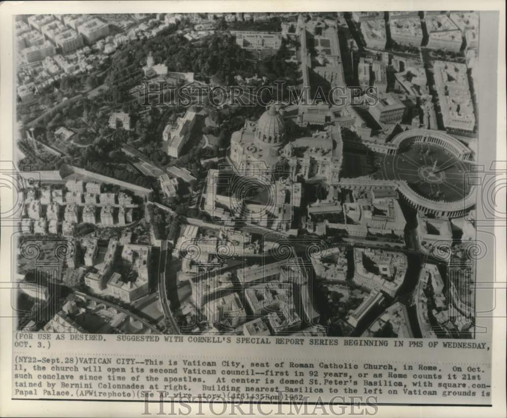 1962, Aerial view of Vatican City, Roman Catholic church, Rome, Italy - Historic Images
