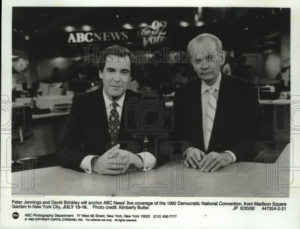 1992 Press Photo Peter Jennings, David Brinkley, ABC anchors, political events - Historic Images