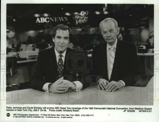 1992 Press Photo Peter Jennings, David Brinkley, ABC anchors, political events - Historic Images