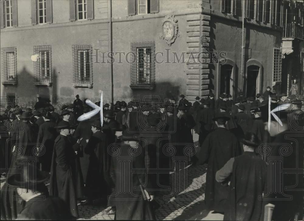 1938, Gregorian University monks stroll on campus to classes, Rome - Historic Images