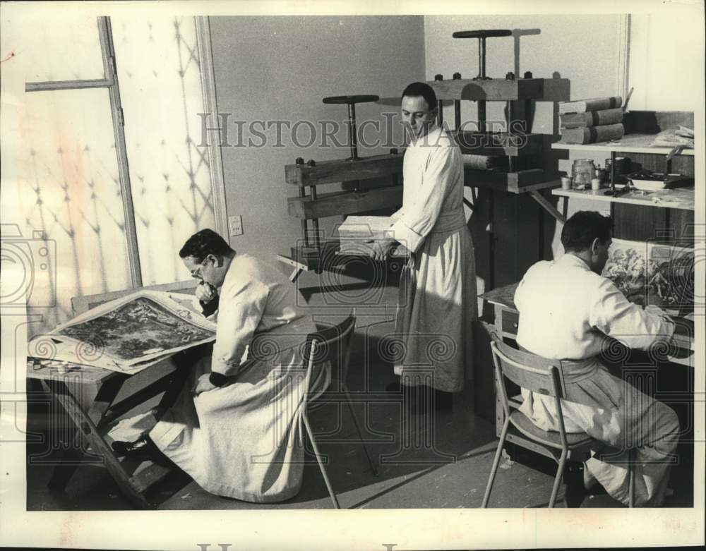 1963, Monks at work restoring old books, Vatican City - mjc41256 - Historic Images